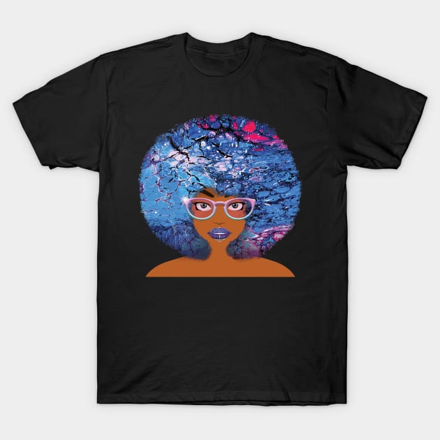 Galaxy Girl Blue Lava Afro T-Shirt by FinalBeatComics